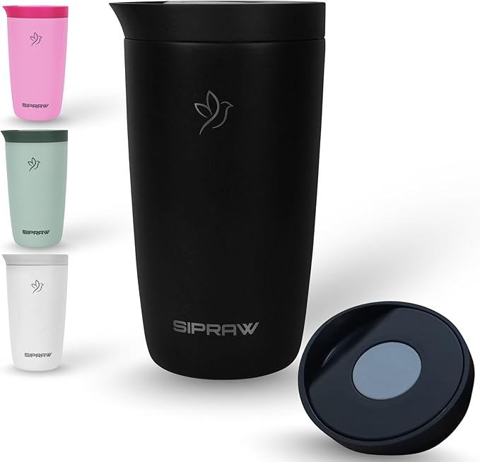 Travel Coffee Mug Tumbler, Reusable Iced Coffee Hot Coffee Cup, Double Wall Insulated Thermal Stainless Steel Material, Gift for Women Men, Perfect for Camping Travelling, 12 oz, Black