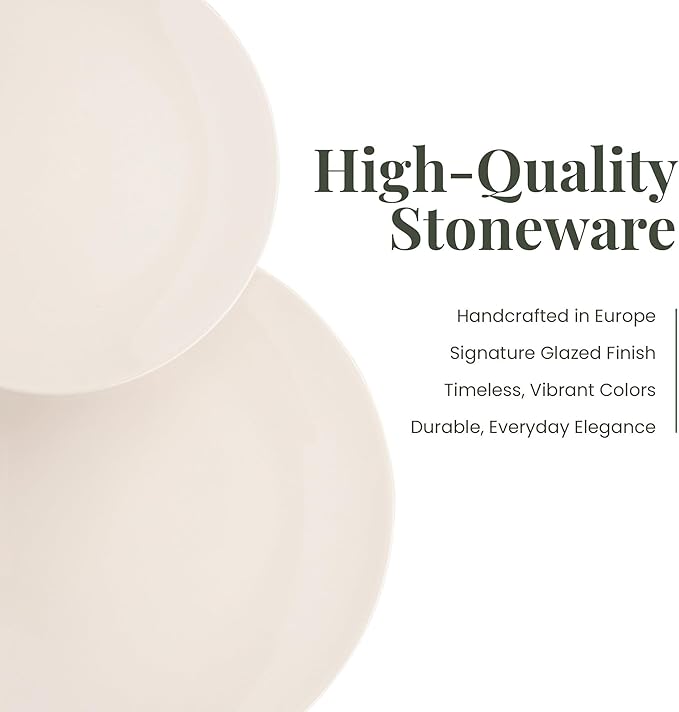 Larder & Vine Ceramic Stoneware Dinnerware 16-Piece Set, 4 Place Settings (White)