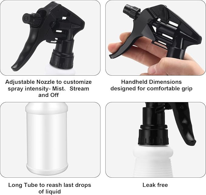 Eccliy 12 Pcs 16 Oz Plastic Spray Bottle, Adjustable Empty Reusable Sprayer for Cleaning, Planting, Water, Bathroom and Kitchen, BBQ, Commercial and Residential(Black,Original)