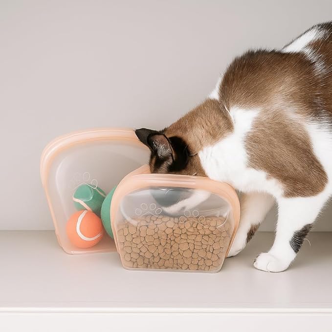 SnapPack Premium Silicone Reusable Pet Storage Stand-Up Bags, Peach, Pet Trio Set, Microwave, Dishwasher, Oven and Freezer Safe, BPA Free, Leak-free, and Eco-friendly |1000ml, 2000ml, 3500ml Set