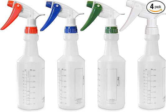 Commercial-Grade 16 oz Spray Bottles with Dilution Ratios, Ounces & Milliliters, Made in USA, Great for Cleaning, Essential Oils, Hair, Plants, BBQ (4-Pack)