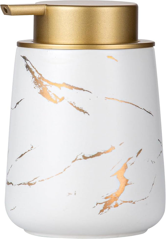 Enra Ceramic Gold Soap Dispenser,12 oz Marble Hand Liquid Soap Dispenser for Bathroom Kitchen Dispenser for Dish Soap with Easy-to-Press(Glod Liquid Type2)