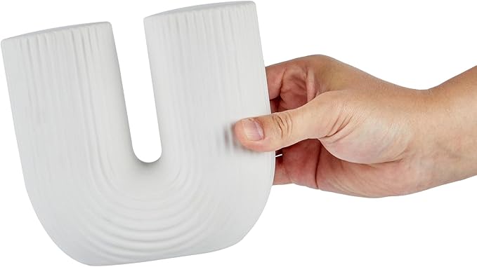 Restaurantware-Table Art Flower Vase, 1 Minimalist Vase - U-Shaped Style, for Fresh Or Artificial Flowers, White Ceramic Vessel for Home Decor, in Kitchen, Home, Living Room, Office, and More