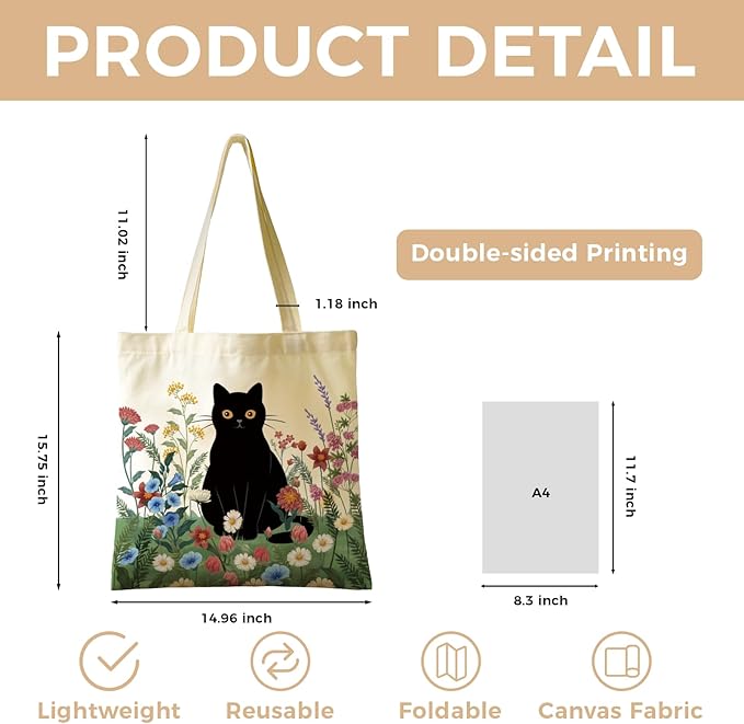 Cute Aesthetic Canvas Tote Bag for Women, Reusable Foldable Shopping Cotton Shoulder Totebag with Zipper Pocket