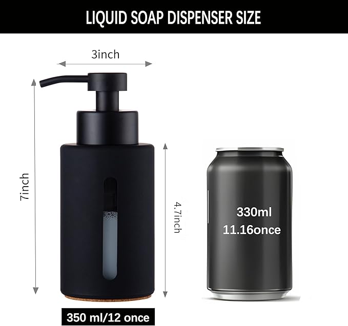 Enra Bathroom Soap Dispenser,12oz Glass Black Soap Dispenser Stainless Steel Liquid Pump,Refillable Hand Lotion Soap Dispenser for Bathroom Kitchen(Black)