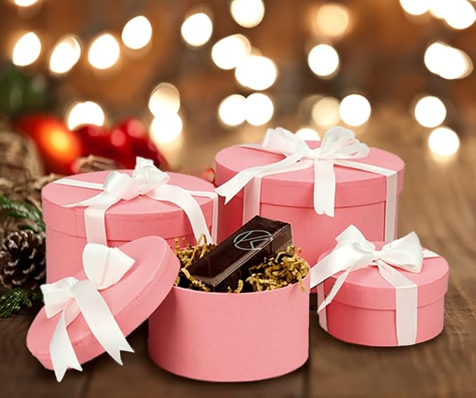 Luxury Nesting Gift Boxes - Pink with Lids, 4 Pack, Small, 17ft Ribbon for Bridesmaid, Valentines, Mother's Day, Graduation