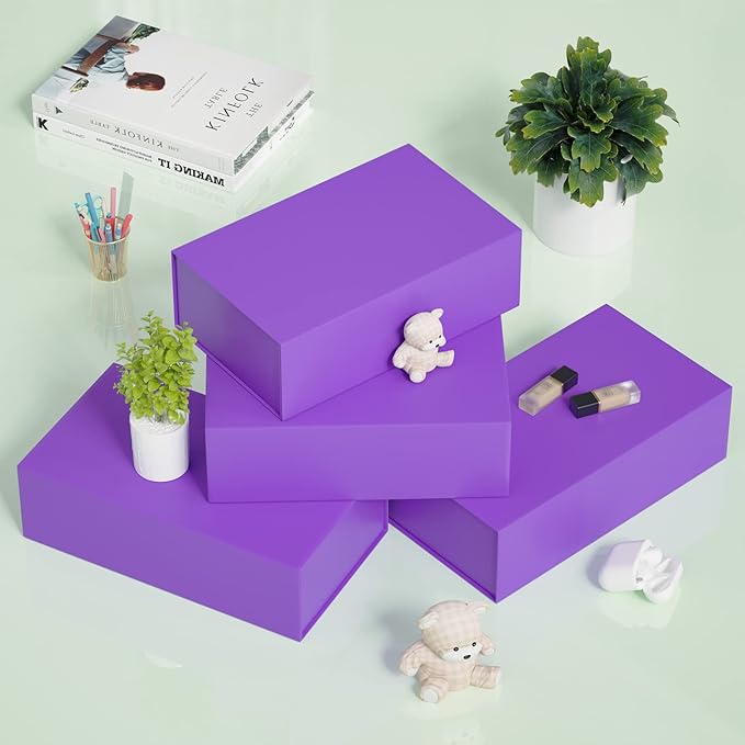 5 Pack Purple Gift Box, 9.5x6x3'' Gift box for Presents with Lids Magnetic Closure Rectangle Collapsible for Bridesmaid Proposal Box, Wedding, Christmas, Halloween, Birthday Gift Packging