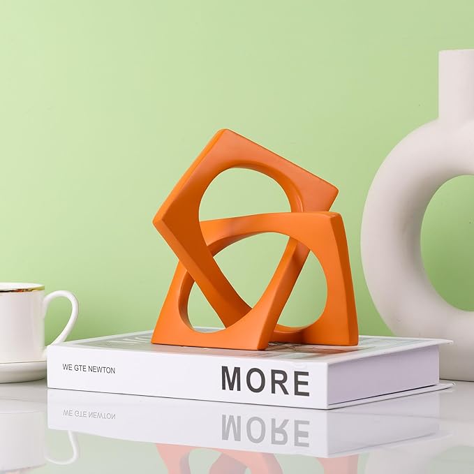 XMGZQ Orange Knot Statue for Coffee Table Centerpiece Decor,Modern Abstract Art Geometric Sculpture and Figurines, Home Decor Accent,Cube Knick Knacks for Shelves,Bookshelf,Entryway,Floating