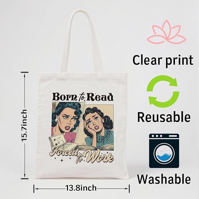Funny Canvas Tote Bag, Born To Relax Forced To Work Tote Bags, Inspirational Canvas Totes for Work Traveling, Reusable Grocery Shoulder Shopping Bags, Christmas Gifts for Women Friends
