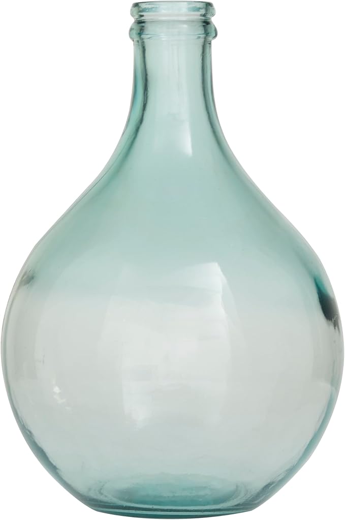 Deco 79 Recycled Glass Handmade Decorative Vase Spanish Bottle Centerpiece Vase, Flower Vase for Home Decoration 11" x 11" x 17", Teal