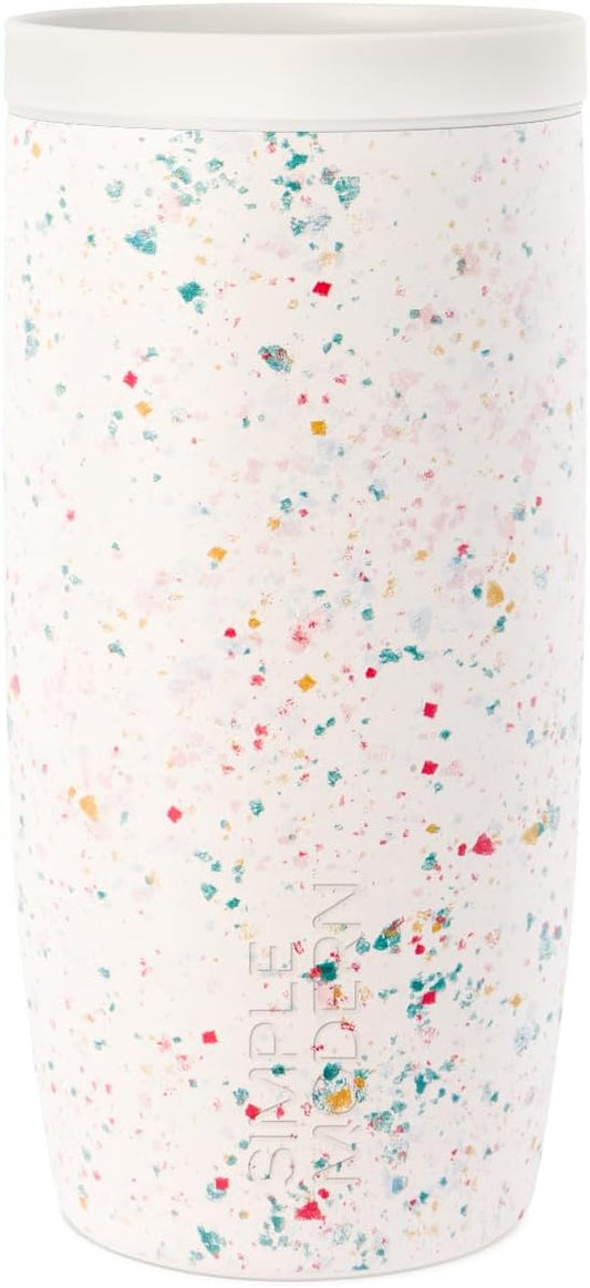 Simple Modern Travel Coffee Mug Tumbler with 360° Lid | Ceramic-Lined Insulated Stainless Steel Cold Brew Iced Coffee Cup | Gifts for Women Her Him | Voyager Signature | 16oz | Cream Terrazzo