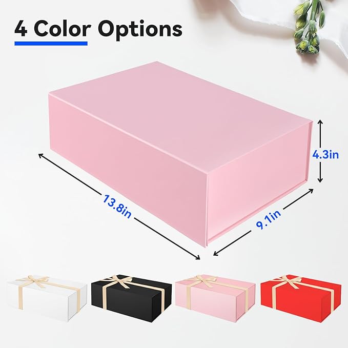 Brothersbox Pink Gift Box 13.8"x9.1"x4.3" Large Gift Boxes for Presents with Magnetic Lid, Ribbon, Collapsible Boxes for Gift Packaging Mother's Day Christmas Birthday Wedding