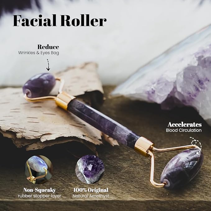 ROSELYNBOUTIQUE Gua Sha Facial Tools & Face Roller Original Face Massager for Puffiness Wrinkless Skin Care Routine - Self Care Gift for Men Women (Amethyst)