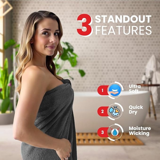 Infinitee Xclusives– Luxury Bath Sheets Towels – 2 Pack 600 GSM (35X70 Inches)– 100% Ring Spun Cotton Large Bath Towels for Bathroom (Shadow Grey, Bath Sheet Pack of 2)