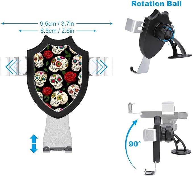 Women's Phone Holders Halloween Mexican Day Dead Sugar Skulls Universal Hands Free Automobile Cell Phone Holder