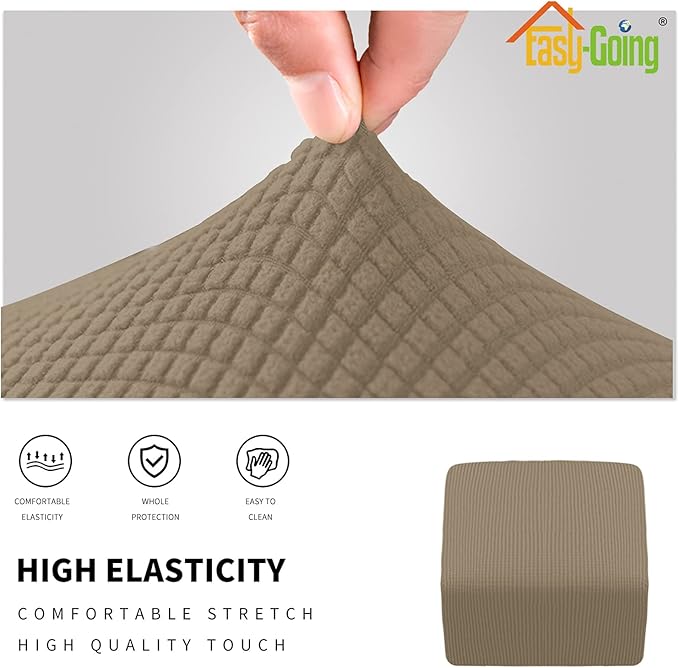 Easy-Going Stretch Square Ottoman Cover Folding Storage Stool Furniture Protector Soft Slipcover with Elastic Bottom (15x15x15inch, Natural)