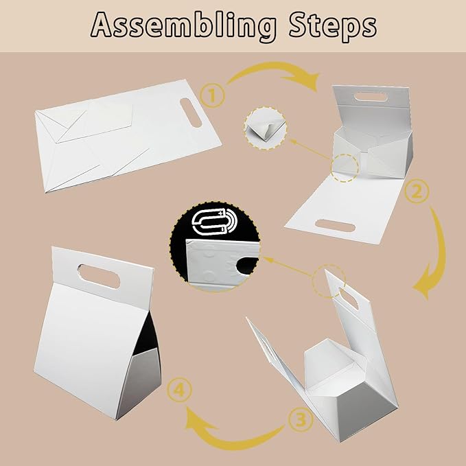 9X6X4.3inch Portable Premium Folding Gift Box with Handles - Reusable Elegant Storage Solution for Birthdays, Weddings, Corporate Events , Eco Friendly Compact Design (White)