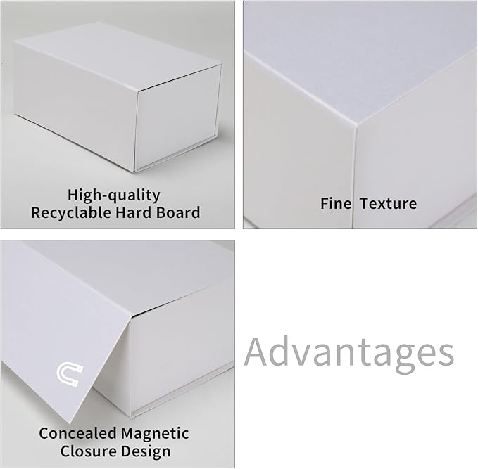 Ditwis 4 Pack 9x6x4 Inches Gift Boxes with Magnetic Closure Lids, White Magnetic Box for Wedding, Groomsmen Bridesmaid Proposal, Birthdays, Mother's Day