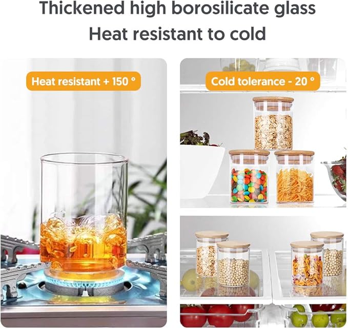 Glass Jars 9OZ, 12 Set with Bamboo Airtight Lids and Labels, Food Cereal Storage Large Spice Containers for Home Kitchen Tea Coffee Flour Herbs Grains