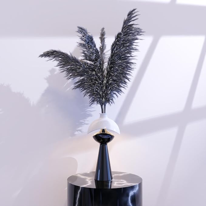Modern Black and White Glossy Ceramic vase with Built-in LED Light, Perfect for Living Room, Bedroom, Foyer, or Office décor. Ideal Flower vase, Night lamp, and Elegant Wedding or Housewarming Gift.