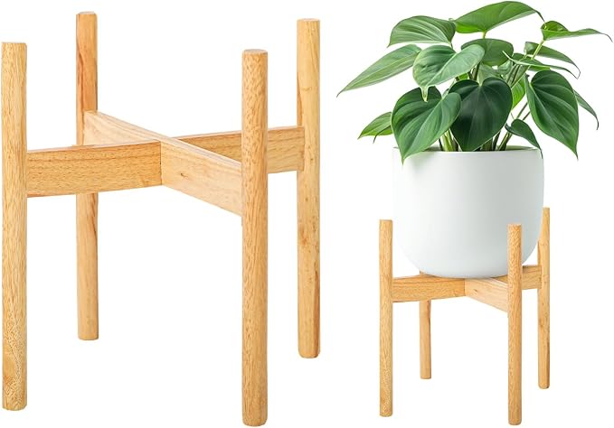 Wood 11.9" x 12.5" Plant Stand Indoor Outdoor, Wooden Single Floor Plant Pot Holder, Natural Plant Stand, Assembly Required (Excluding Potted Plants)