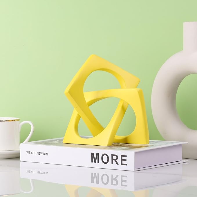 XMGZQ Yellow Knot Statue for Coffee Table Centerpiece Decor,Modern Abstract Art Geometric Sculpture and Figurines, Home Decor Accent,Cube Knick Knacks for Shelves,Bookshelf,Entryway,Floating