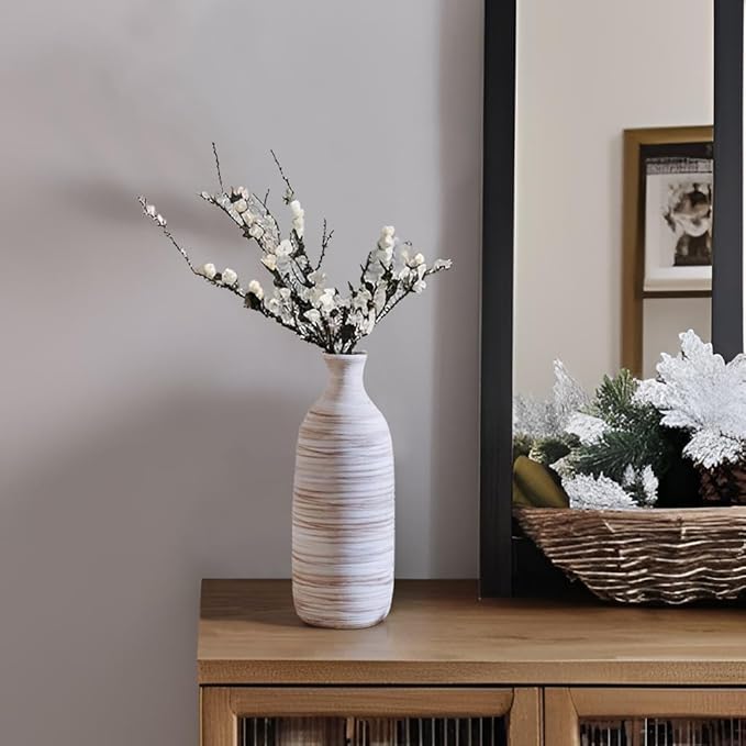 ALMA White Ceramic Vase 10 inch Tall, Narrow Boho Vases for Eucalyptus Leaf Branch, Small Pampas Grass Vase for Minimalist Home Decor, Coastal, Modern Bohemian Style Decor