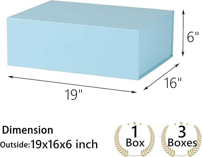 Light Blue Gift Box,19x16x6 Large Gift Boxes With Lids For Presents Includes Ribbon And Diy Printable Sticker Paper,Bridesmaid Proposal Box,Magnetic Gift Box For Birthday,Wedding,Graduation