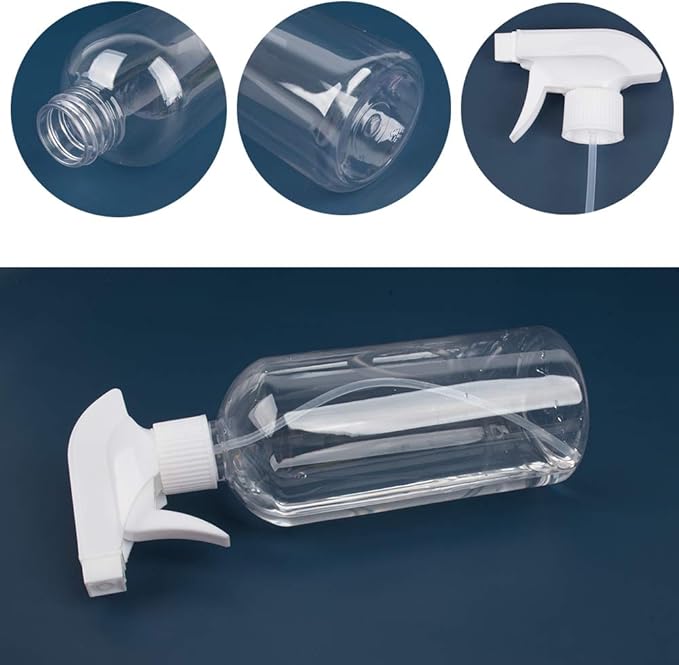UUJOLY 17 oz Plastic Spray Bottle Trigger Empty Spray Bottles Clear Refillable Container for Water, Essential Oils, Hair, Cleaning Products, Adjustable Head Sprayer and Stream (4 Pack/500ml)