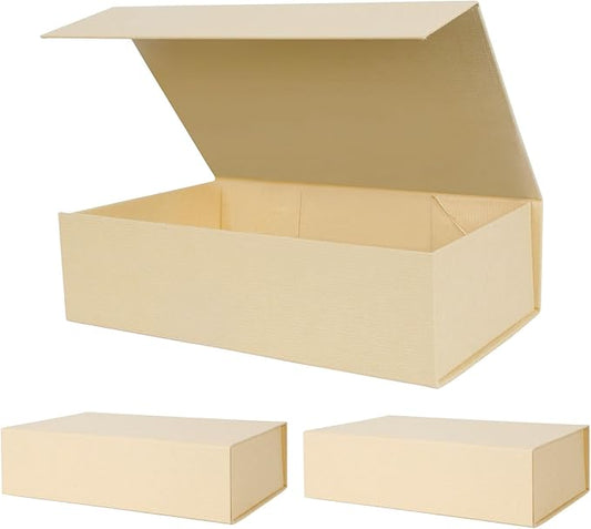 Aimyoo Striped Brown Collapsible Gift Box with Magnetic Closure Lids 10.5x7x3 in, Bridesmaid Groomsmen Proposal Boxes, Medium Rectangle Box for Present Graduation Storage 3 Pack