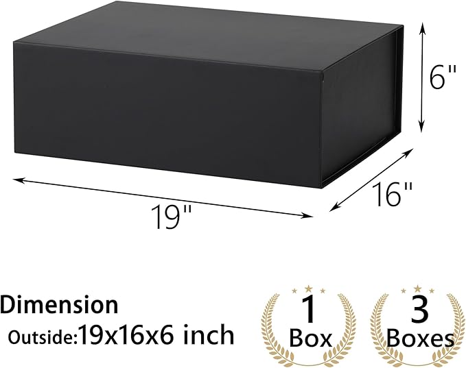 Black Gift Box,19x16x6 Extra Large Gift Boxes With Lids For Presents Includes Ribbon And Diy Printable Sticker Paper,Bridesmaid Proposal Box,Magnetic Gift Box For Birthday,Wedding,Graduation