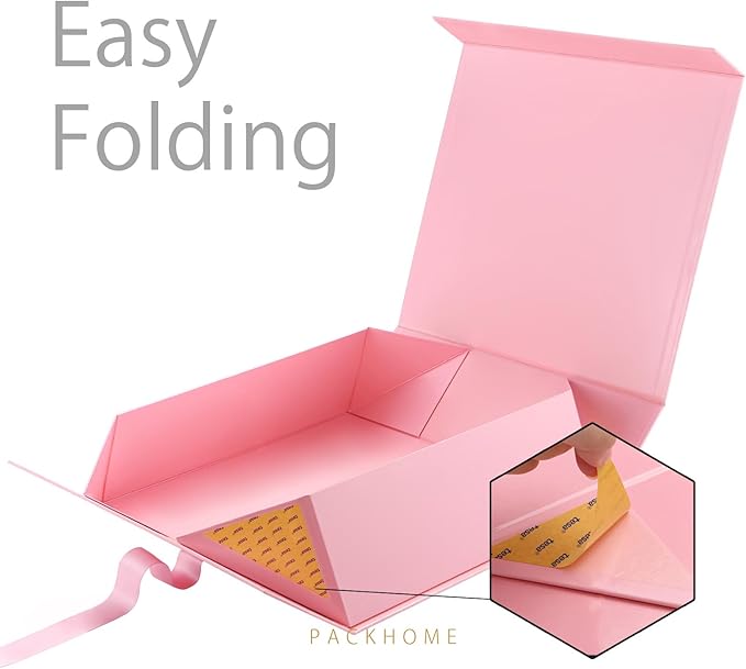 PACKHOME 17x14.5x5.5 Inches, Extra Large Gift Box with Lid, Magnetic Closure Boxes with Ribbon for Clothes and Large Gifts (Glossy Pink)