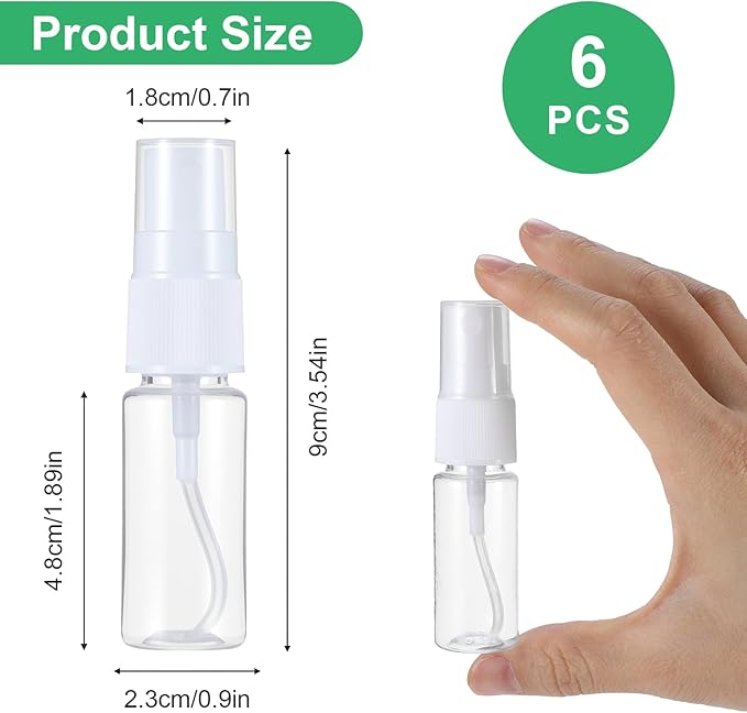 6 Pcs 20 Ml Empty Spray Bottle, Clear Sprays Bottles Small Plastic Fine Mist Spray Bottles, Travel Sprays Bottle Reusable Containers for Travel Perfume Cosmetics Cleaning Care