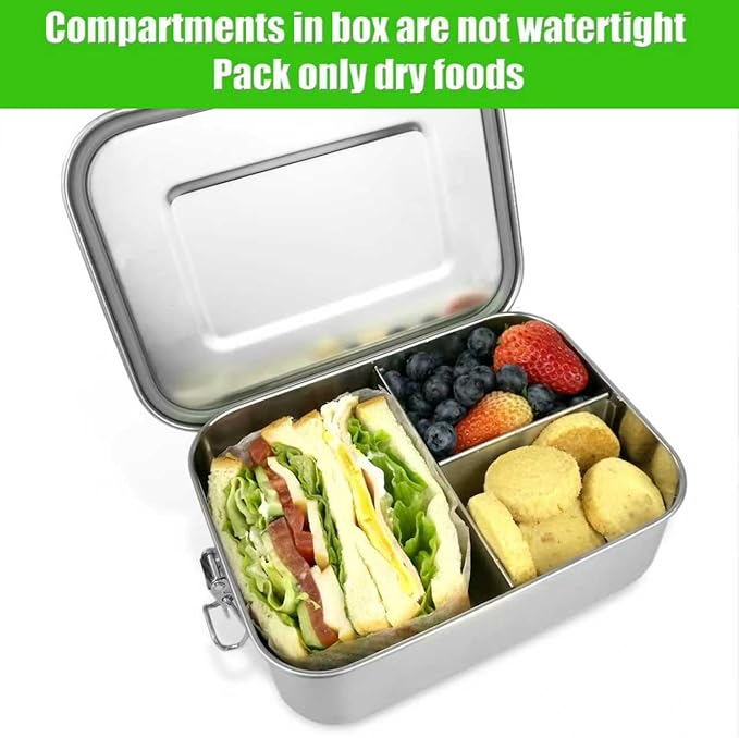UPTRUST Leak Proof Stainless Steel Bento Container for Lunch, 40oz Bento Lunch Box for Kids or Adults, 3 Compartment Packing Box for Meal Fruit Snack (40OZ/1200ML)