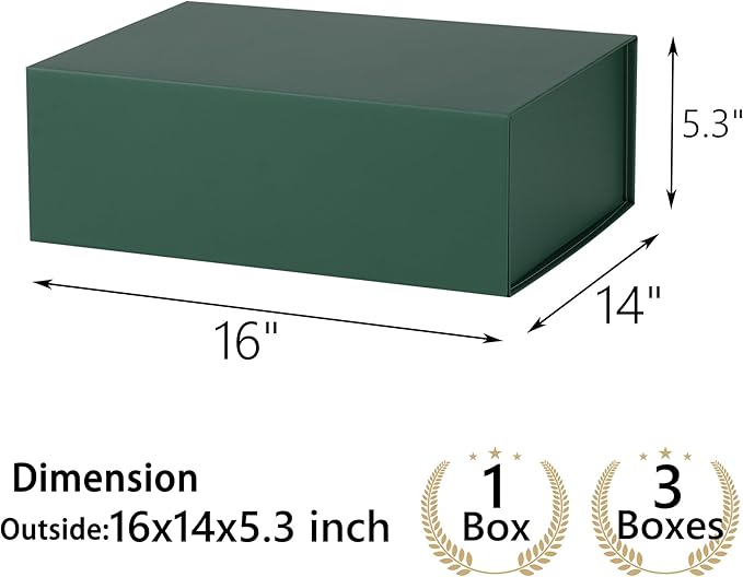 Green Gift Box,16x14x5.3 Large Gift Boxes With Lids For Presents Includes Ribbon And Diy Printable Sticker Paper,Bridesmaid Proposal Box,Magnetic Gift Box For Birthday,Wedding,Graduation