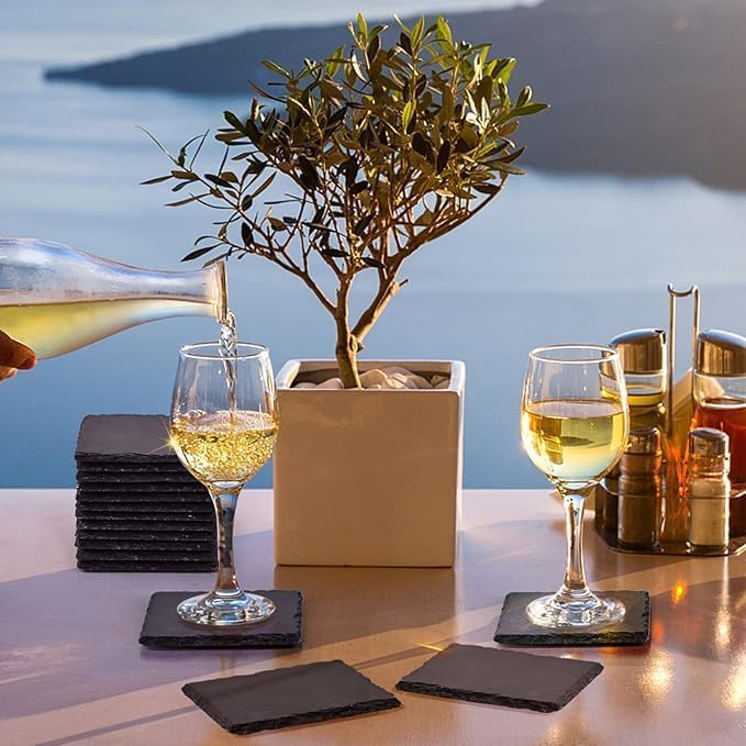 40 Pieces Coasters for Drinks, 4 x 4 Inch Slate Black Stone Coasters Bulk Square Rock Rustic Coasters with Anti-Scratch Backing for Bar, Gifts, DIY, Kitchen, Home Decor