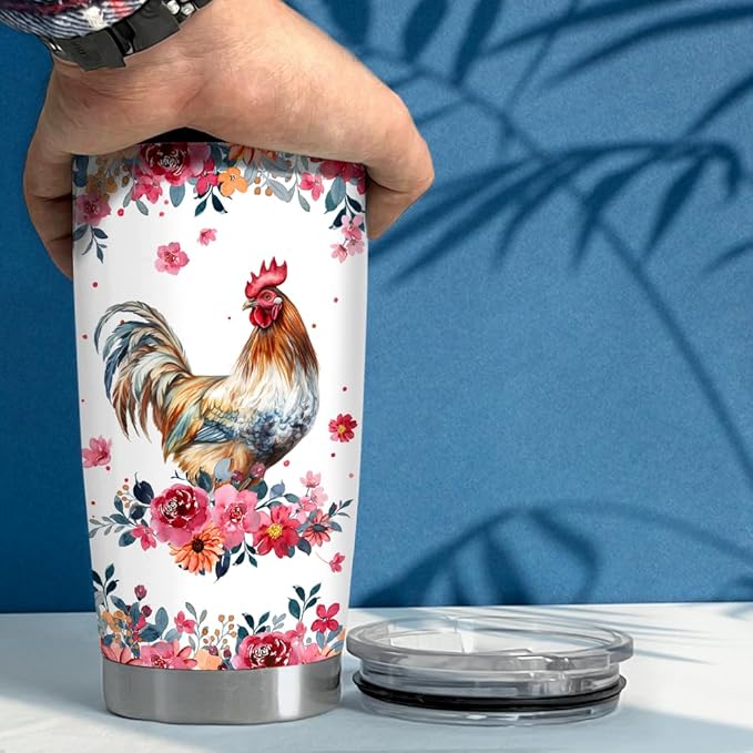 SANDJEST Chicken Tumbler - 20oz Stainless Steel Insulated Coffee Travel Mug Cup Gifts for Women, Girls & Teens for Birthday & Christmas