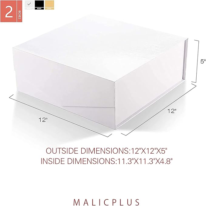2 Extra Large Gift Boxes with Lids 11.3x11.3x4.8 Inches, White Bridesmaids Proposal Boxes with Magnetic Closure for All Occasion (Grass Texture)
