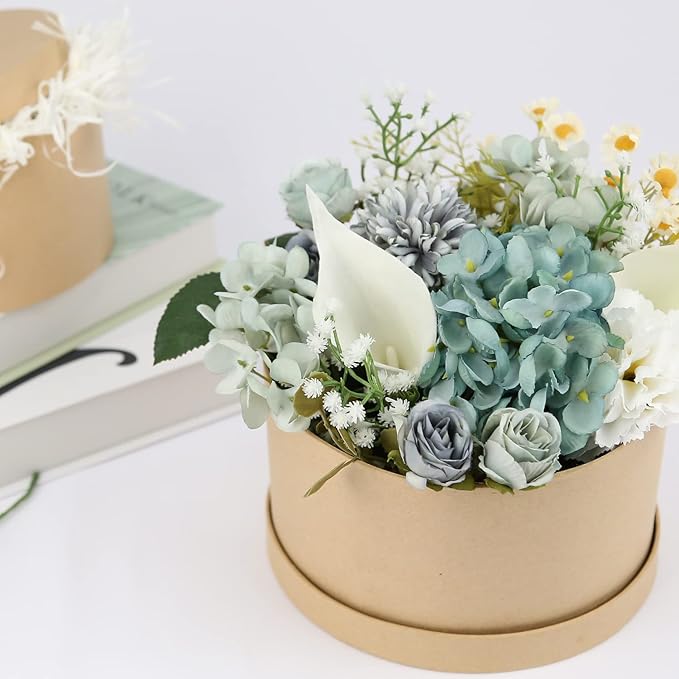 Bengnkes Round Gift Box Kraft Gift Boxes with Lids for Presents 4 Packs Luxury Nesting Gift Boxes Small with 17ft Ribbon for Bridesmaid Valentines Mother's day Graduation