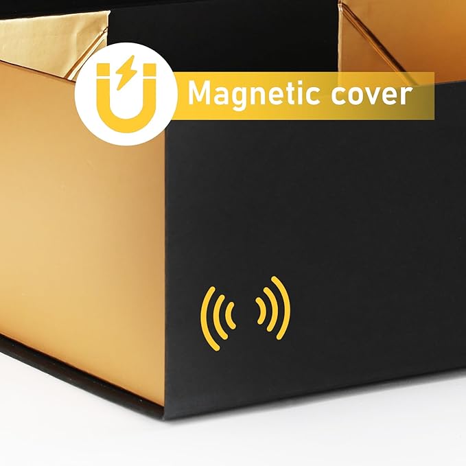 Ditwis 12x9x4 Inches Gift Box with Magnetic Closure Lid, Black-Gold Magnetic Box for Wedding, Groomsmen Bridesmaid Proposal, Birthdays, Mother's Day