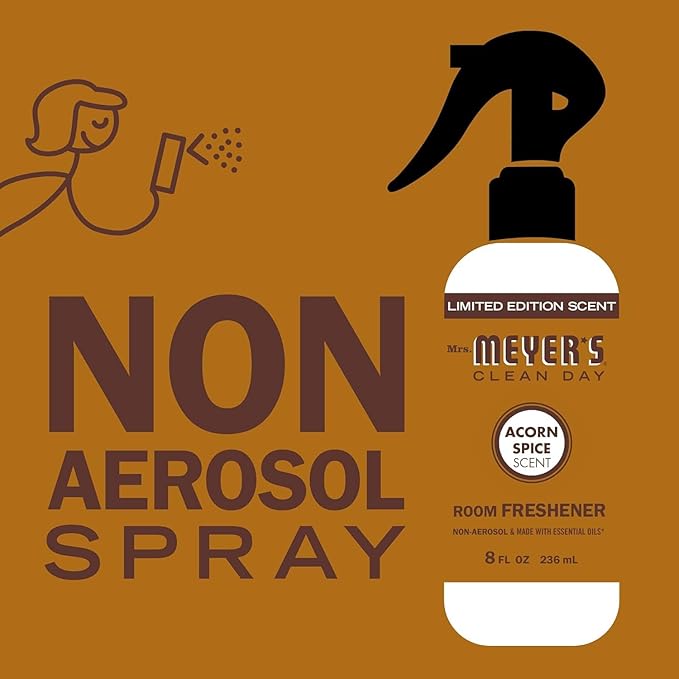 MRS. MEYER'S CLEAN DAY Room and Air Freshener Spray, Non-Aerosol Spray Bottle Infused with Essential Oils, Acorn Spice, 8 fl. oz