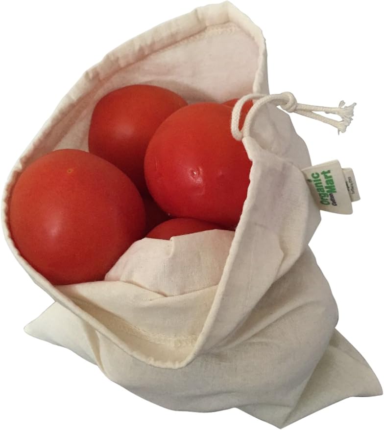 Reusable Cloth Produce Bags - Organic Cotton Cloth Vegetable Bags - Reusable Bulk Sacks for Grocery and Produce - Flour Sack Cotton Muslin Vegetable Storage Sacks (2 XL, 2 L, 2 M, 2 S)