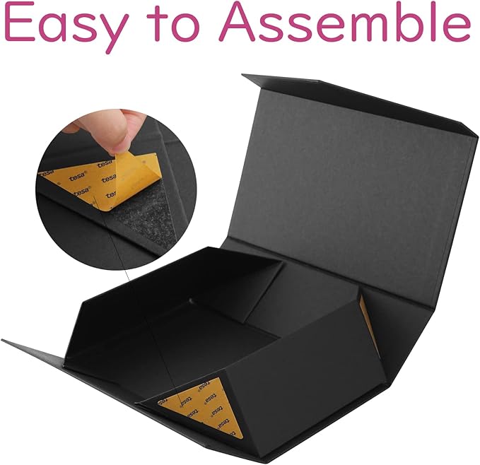 JINMING Gift Box 9.5x5.5x2.9 Inches, Black Box for Gifts, Groomsman Proposal Box for Mother's Day, Father's Day, Collapsible with Magnetic Closure