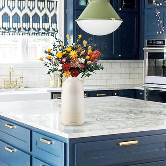 12.5" White Ceramic Vase for Home Decor Large Decorative Vase Boho Pottery Bud Vase for Flowers Rustic Farmhouse Tall Single Flower Vase for Centerpieces Pampas Grass