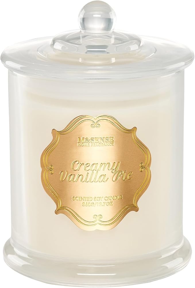 M&SENSE Vanilla Candles for Home Scented, Organic Soy Candles Non Toxic Fall Winter, 12.7oz Large Jar Candle 75 Hours Long Lasting Slow Burning, Strong Scented Housewarming Thanksgiving Christmas Gift