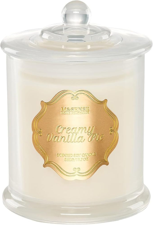 M&SENSE Vanilla Candles for Home Scented, Organic Soy Candles Non Toxic Fall Winter, 12.7oz Large Jar Candle 75 Hours Long Lasting Slow Burning, Strong Scented Housewarming Thanksgiving Christmas Gift