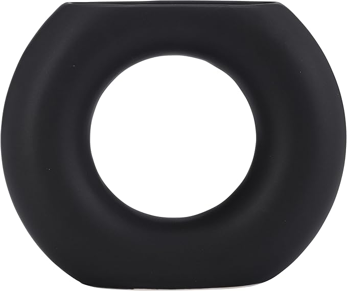 Sagebrook Home Modern Ceramic Vase - Round Hollow Stoneware, Minimalist Decorative Accent for Home, Office, Bedroom, and Living Room - 5" Black