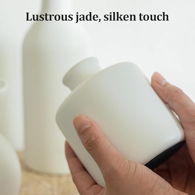 Fake Flowers in Vase for Centerpieces, Faux Flowers in Modern Ceramic Vase Set of 3 with 8 Artificial Autumn Chrysanthemums Artificial Decorative Swags