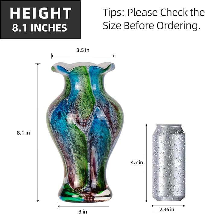 KAMMAK Colored Glass Vase, Beautiful Hand Blown Decorative Vase, Modern Art Vase for Flower Mantle Dining Table Centerpiece, Entryway Living Room Wedding Decoration, FH010