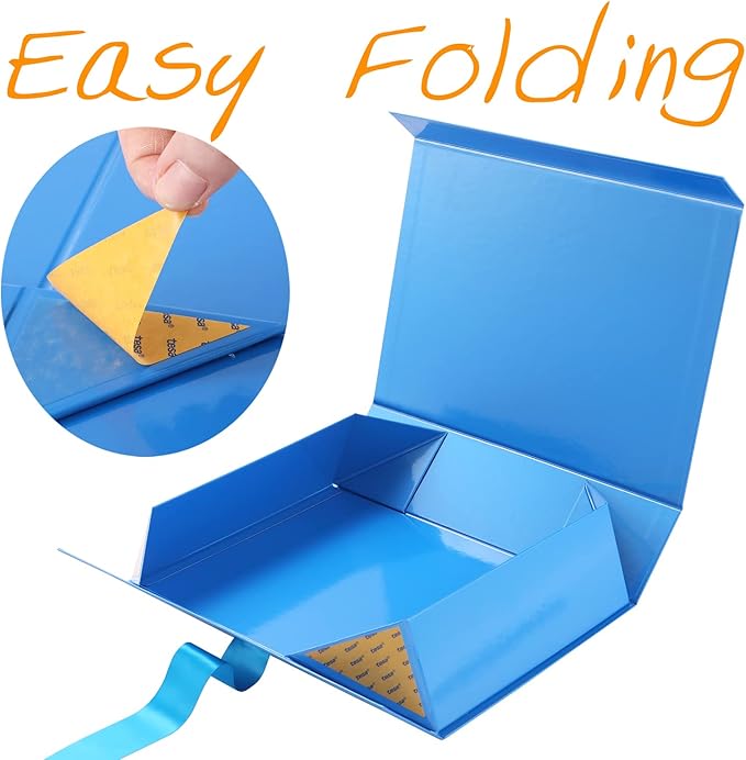 GREEN BEAN Large Gift Box with Lid for Presents 13x9.7x3.4 Inches, Fathers Day Blue Magnetic Gift Box with Ribbon, Groomsmen Proposal Box, Luxury Gift Boxes (Glossy Blue)